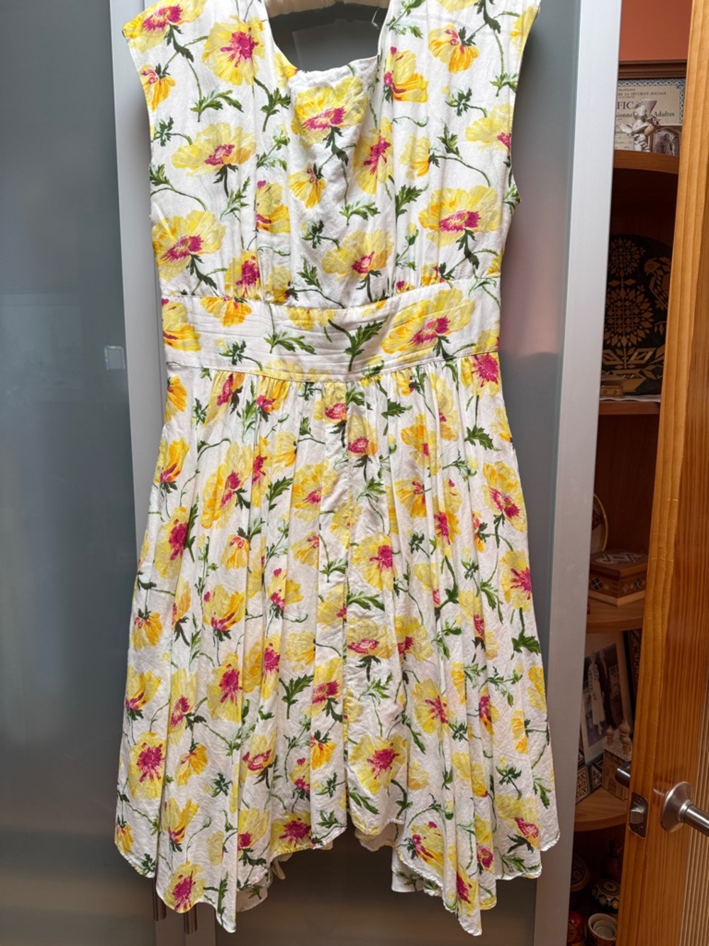 Anthropologie LIL cotton viscose white with yellow fushia flowers